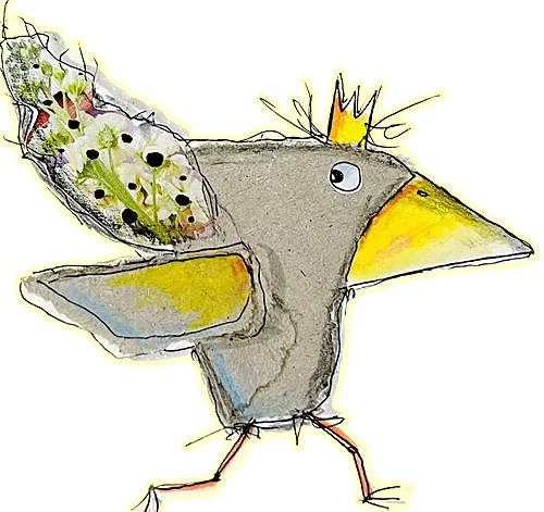 Illustration: gelber Vogel läuft humorvoll